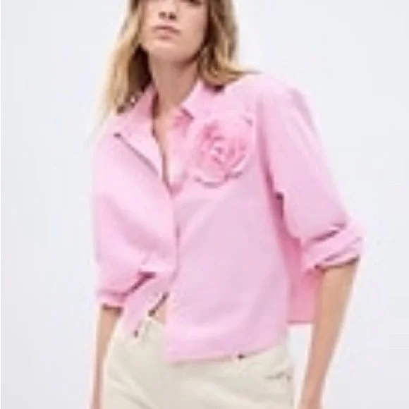 LoveShackFancy X Gap 100% Organic Cropped Shirt - Picture 2 of 4
